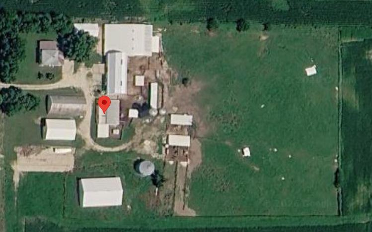 Aerial view of the Gibbs family dairy farm near Dubuque, Iowa
